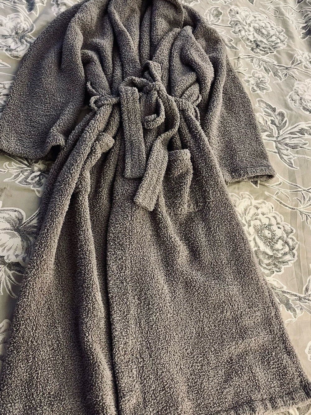 Barefoot Dreams Cozy Chic Gray Robe with Belt & Pockets
